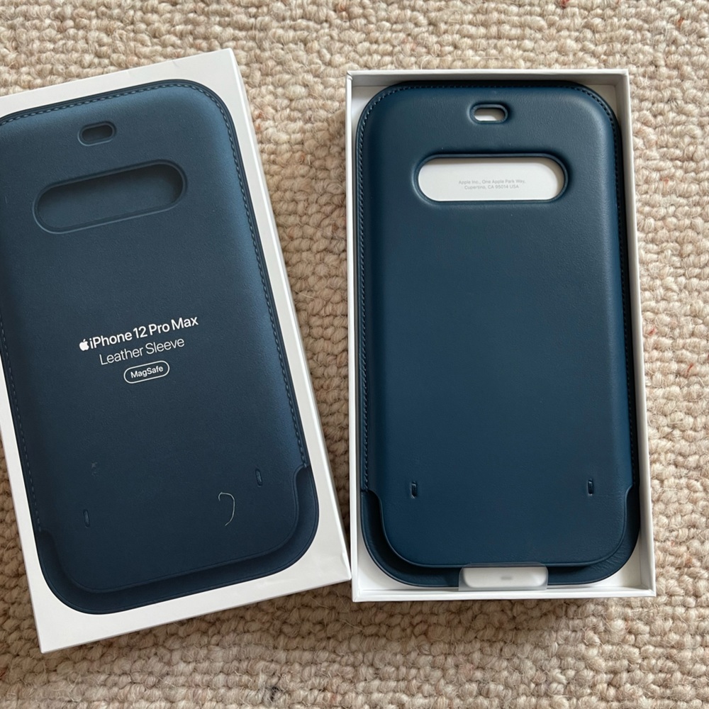 Apple Leather Sleeve for iPhone 12 Pro Max in Baltic Blue with wrist strap